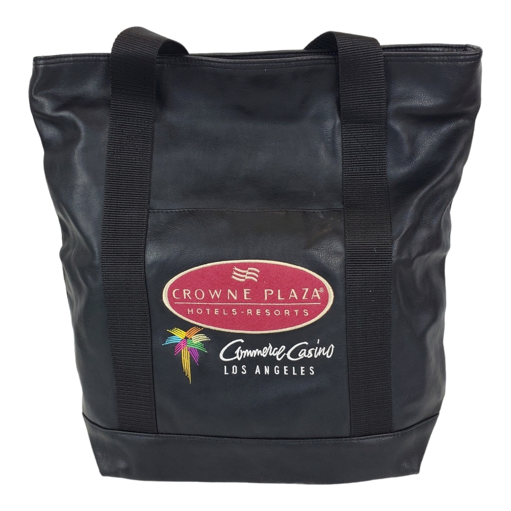 COMMERCE CASINO Travel Bag Tote Black Embroidered CROWN PLAZA HOTEL RESORT